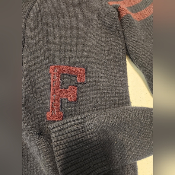 Abercrombie & Fitch Cardigan‎ Mens M Navy Letterman Sweater University Logo - Picture 3 of 11